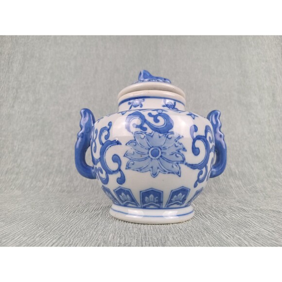 Porcelain Ginger Jar Asian Vintage Lidded Dish Container with Animal Figurine - Picture 3 of 11